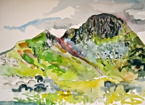 Great Gable and Green Gable, looking back from the grasslands on the way to Haystacks.